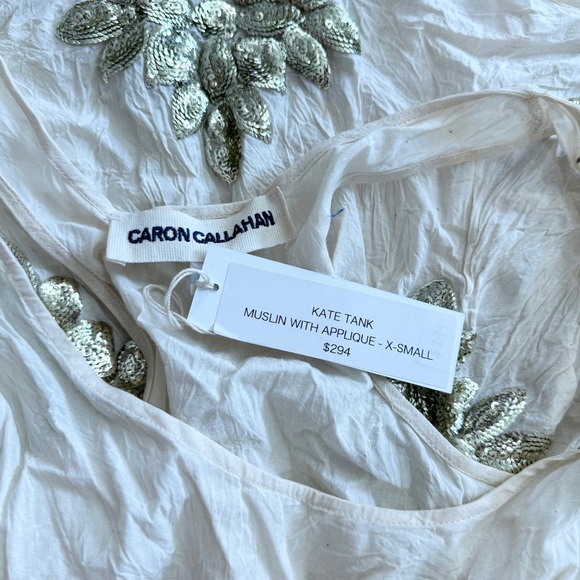 Caron Callahan 100% cotton Kate Tank in muslin with sequin applique NEW - Picture 14 of 16